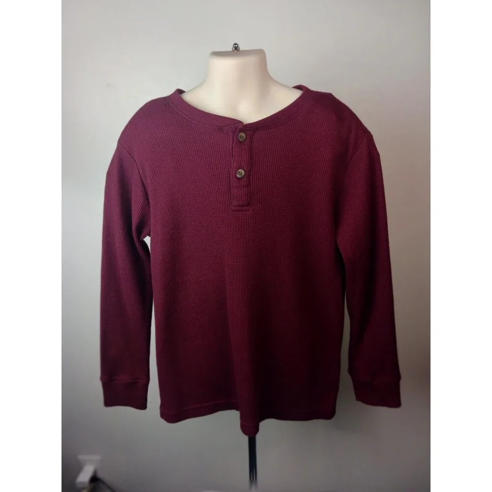 The Children's Place Boys Waffle Knit Henley Shirt Size M 7/8 Burgundy